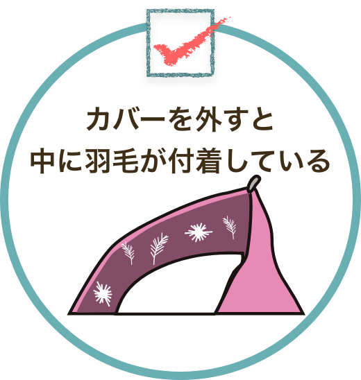 カバーを外すと中に羽毛が付着している
